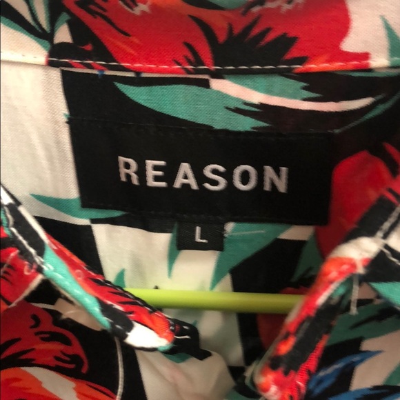 Reason Red Blue and Green/w Black & White Checks Casual Button Down Shirt - Picture 2 of 4